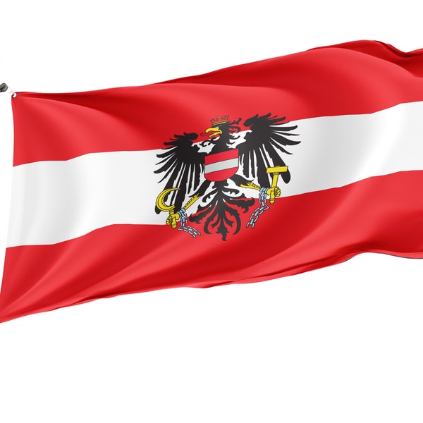 Flag of Austria with Crest, Patriotic Flags, Unique Design Print, Flags for Indoor & Outdoor Use, Size - 3x5 Ft / 90x150 cm, Made in EU