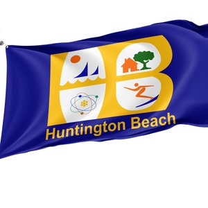 Flag Huntington Beach, California, Unique Design Print, Flags for Indoor & Outdoor Use, Size - 3x5Ft / 90x150cm, Made in EU