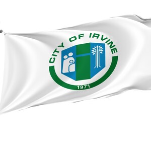 Irvine, Kalifornien Flagge, Einzigartiger Designdruck, Doppelnähte, Helle Farben, Verstärkter Stoff, Größe 90x150cm, Gartenfahnen