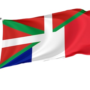 Flag of Basque Country and France with Brass Grommets, Unique Design Print, Friendship Flag, Double Sided Large Flag, Size 3x5Ft / 90x150cm