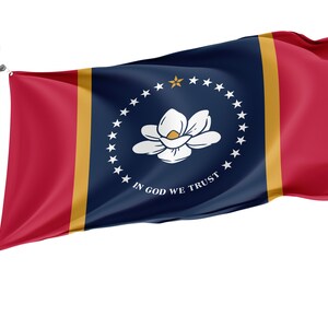 Mississippi State Flag, Patriotic Flags, Unique Design Print, USA States Flag, Double Stitched Flag, Size - 3x5 Ft / 90x150 cm, Made in EU