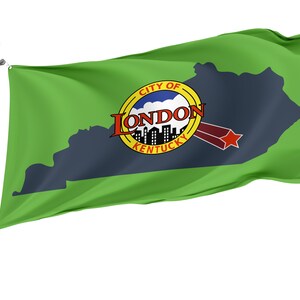 London, Kentucky Flag, Unique Design Print, Double Seams, Bright Colours, Reinforced Fabric, Size 3x5Ft / 90x150cm, Garden flags