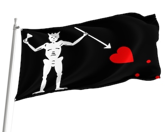 Pirate Flag of Blackbeard (Edward Teach) with Brass Grommets, Unique Design Print, Double Sided Large Flag, Size 3x5Ft / 90x150cm