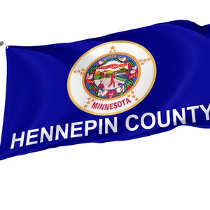 Hennepin County, Minnesota Flag, Unique Design Print, Double Seams, Bright Colours, Reinforced Fabric, Size 3x5Ft / 90x150cm