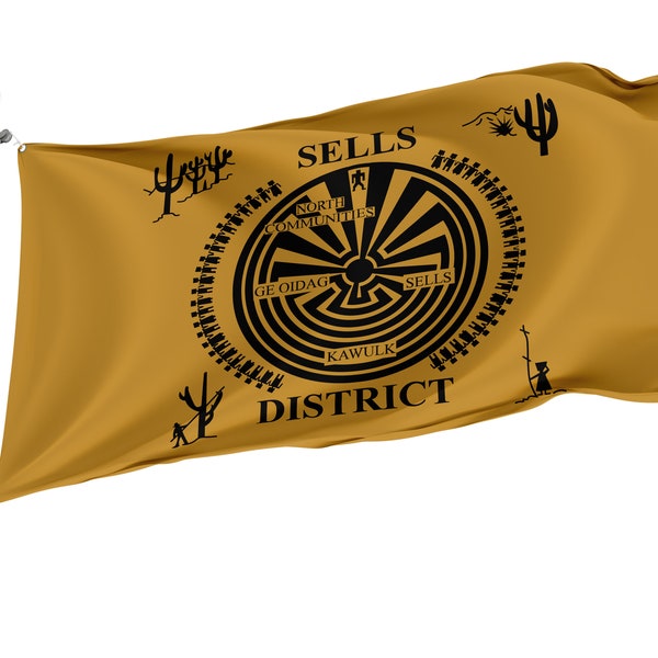 Sells District, Tohono O'odham Nation Flag, Unique Design Print, Double Seams, Reinforced Fabric, Size 3x5Ft / 90x150cm, Garden flags