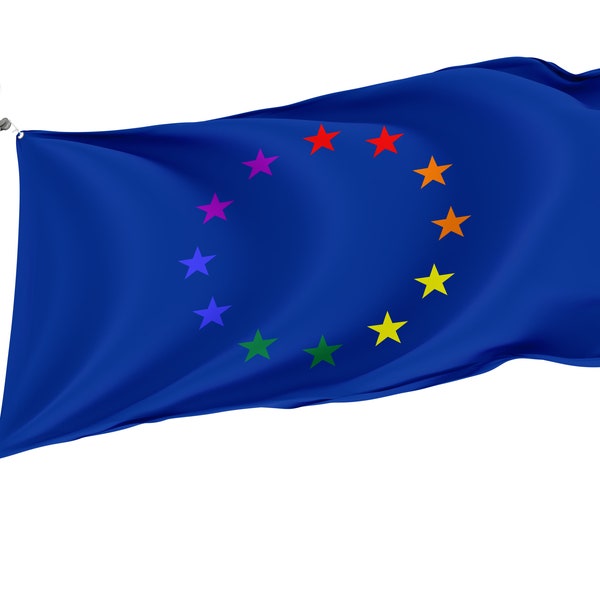 Europe Gay Flag with Brass Grommets, Unique Design Print, Double Sided Large Flag, Size 3x5Ft / 90x150cm