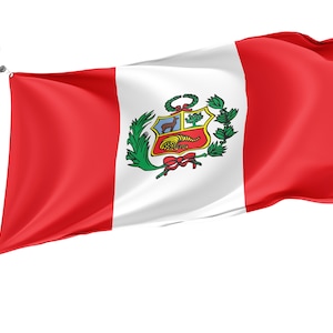 Bandera del Perú, Banderas patrióticas, Impresión de diseño único, Banderas para uso en interiores y exteriores, Tamaño - 3x5 pies / 90x150 cm, Hecho en la UE