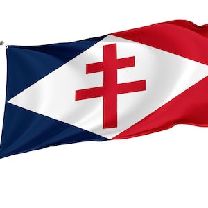 Flag Naval Jack of Free France with Brass Grommets, Unique Design Print, Double Sided Large Flag, Size - 3x5Ft / 90x150cm, Made in EU