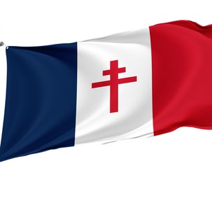 Bandera de Francia libre 1940-1944 con ojales de latón, Francia, Impresión de diseño único, Bandera grande de doble cara, Tamaño: 3x5Ft / 90x150cm, Fabricado en la UE
