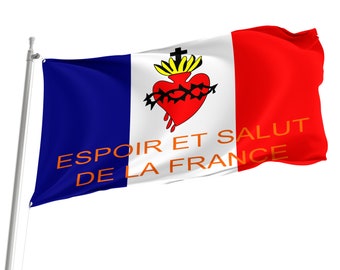 Flag Esf, Espoir et Salut de la France with Brass Grommets, Unique Design Print, Double Sided Large Flag, Size 3x5Ft / 90x150cm, Made in EU