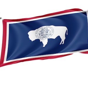 Wyoming State Flag, Banderas patrióticas, Impresión de diseño único, Bandera de los Estados Unidos, Bandera de doble costura, Tamaño - 3x5 pies / 90x150 cm, Hecho en la UE