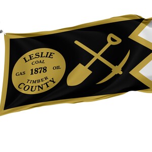 Leslie County, Kentucky Flag, Unique Design Print, Double Seams, Bright Colours, Reinforced Fabric, Size 3x5Ft / 90x150cm, Garden flags