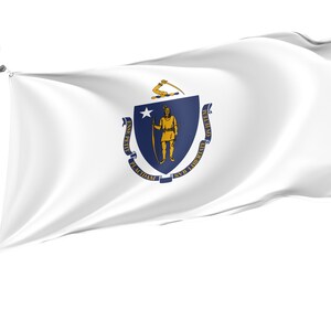 Bandera del Estado de Massachusetts, Banderas patrióticas, Impresión de diseño único, Bandera de los Estados Unidos, Bandera de doble costura, Tamaño - 3x5 pies / 90x150 cm, Hecho en la UE