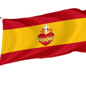 Flag of Spain with Sacred Heart with Brass Grommets, Unique Design Print, Double Sided Large Flag, Size 3x5Ft / 90x150cm