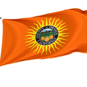 Orange County, Kalifornien Flagge, Einzigartiger Designdruck, Doppelnähte, Helle Farben, Verstärkter Stoff, Größe 90x150cm, Gartenfahnen