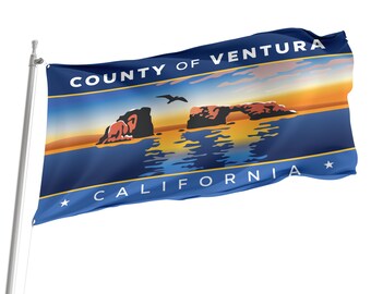 Ventura County, California Flag, Unique Design Print, Double Seams, Bright Colours, Reinforced Fabric, Size 3x5Ft / 90x150cm, Garden flags