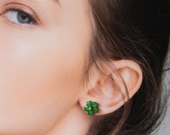 Lotus flower stud earrings – Wood and resin – Handcrafted symbolic jewelry – Handmade gift