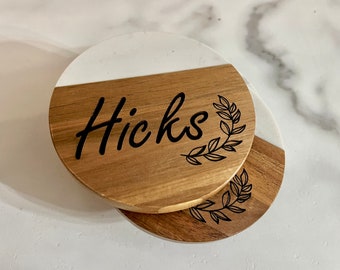 Engraved Wooden Coasters - Personalized Wedding Gift, Anniversary