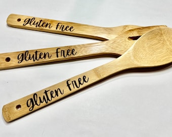 Gluten Free Cooking Utensils - Custom engraved Bamboo Spoons and Spatulas - Gift for Celiacs - Gluten Free Kitchen Accessory