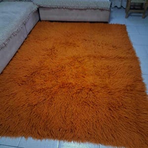 Carpet greek Carpet greek from the 60&#39;s.fluffy 0range rug .Natyral wool carpet.bright orange carpet.exclusive carpet.greek flokati.