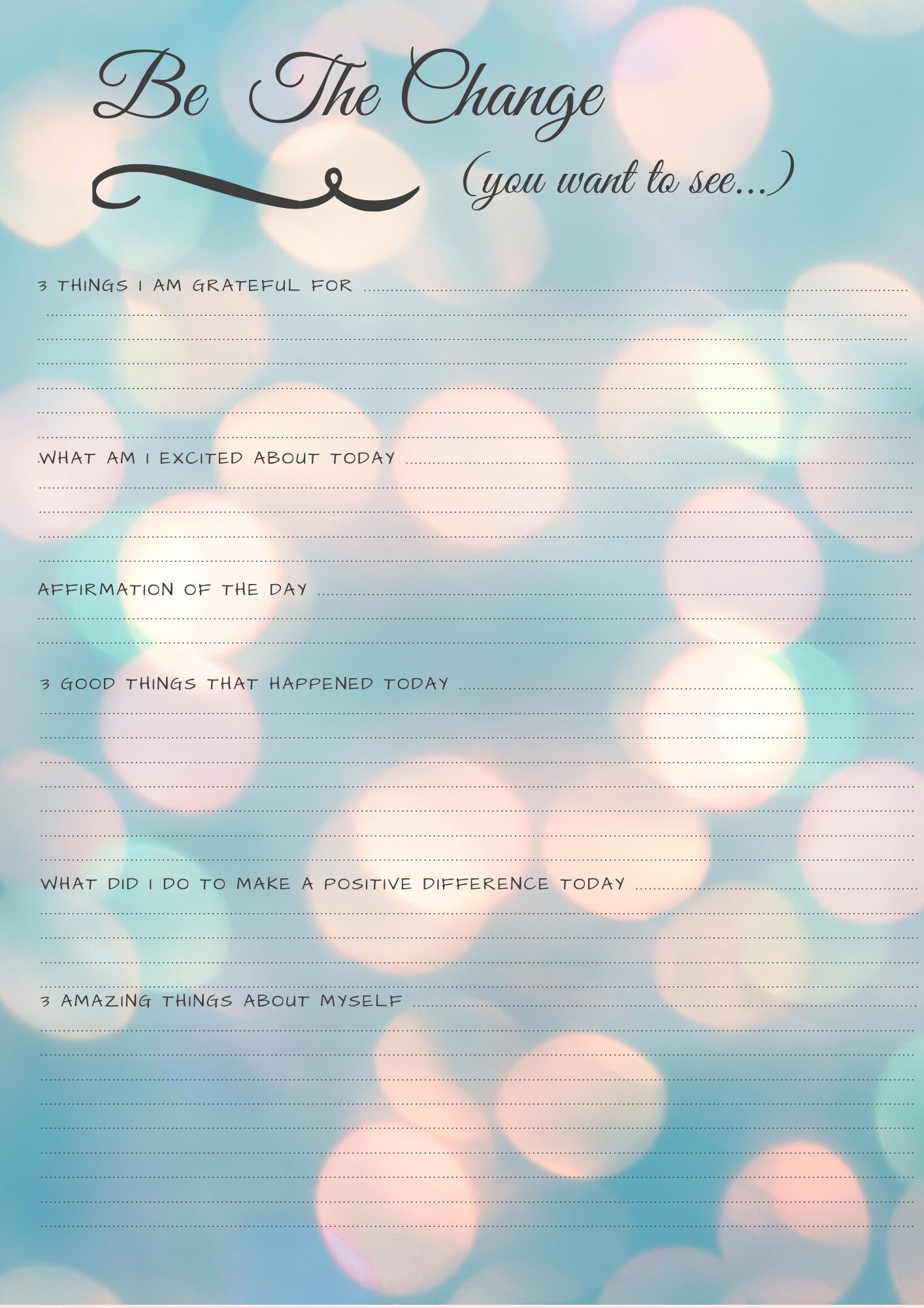 Be the Change Gratitude & Reflection Worksheet AND Daily Etsy