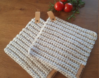 Topflappen gehäkelt, 20x20 cm, Bändchengarn, 100% Baumwolle