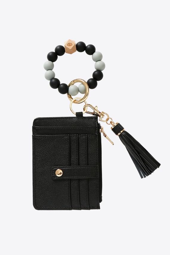 Beaded Bracelet Keychain with Wallet Black / One Size