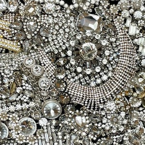 ALL RHINESTONES vintage modern costume jewelry for crafting clear crystal glass rhinestones broken bridal jewelry making mystery bag