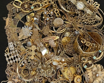 Gold Tone Jewelry Bundle – Vintage to Modern Mix, Earrings, Necklaces, Bracelets, Rings, Brooches