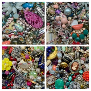 Crafters lot * by the pound vintage and new costume jewelry  broken & wearable bulk  mystery lot  brooches necklaces earrings rhinestones