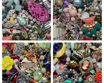 Crafters lot * by the pound vintage and new costume jewelry  broken & wearable bulk  mystery lot  brooches necklaces earrings rhinestones