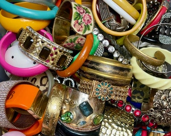 Vintage Bracelets  Bundle: bangles, rhinestone, cuff, Bakelite, designer signed, gemstone