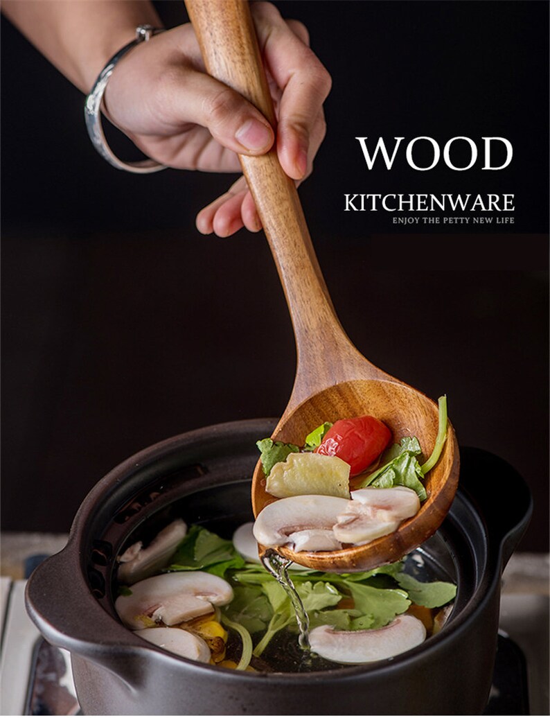 Thailand Teak Natural Wood Tableware Spoon Ladle Turner Long Etsy