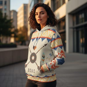 Tribal Print Hoodie, Fleecefodrad Unisex-tröja med Heltäckande Grafik
