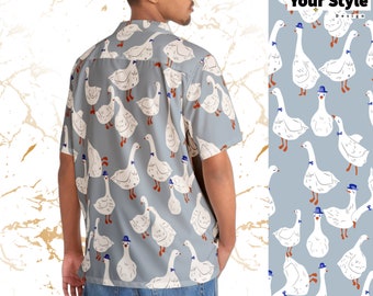 Men's Duck Hawaiian Shirt – Tropical Print Button-Up, Summer Vacation