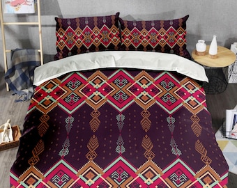 Ethnic Aztec Bedding Set – Abstract Ikat Duvet Cover, Geometric Boho Bedroom Decor, Unique Tribal Aztec Gift, Aztec Home Decor