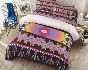 Ethnic Aztec Bedding Set, Navajo Folk Duvet Cover- Aztec Geometric Bed Room Decoration - Aztec Gifts