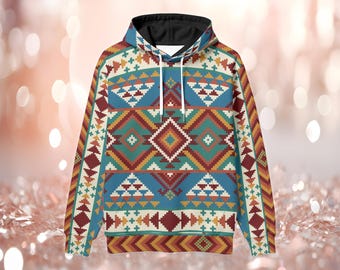 Tribal Print Fleece Hoodie: Unisex Indigenous Style Apparel