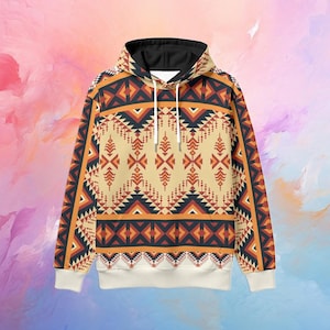 Aztec Tribal Hoodie: Ethnic Geometric Boho Fleece Lined