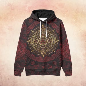 Aztec Warrior Fleece Hoodie: Mexico Sun Calendar 3D Print