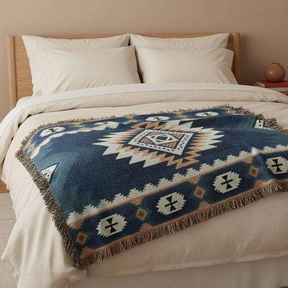 Custom Woven Blanket, Southwestern Cotton Diamond Throw with Personalized Name