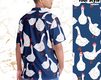 Duck Hawaiian Shirt Icon, Oversize Men's, Tropical Hawaiian Shirt, Printed Shirt, Short Sleeve, Chest Pocket, Casual Fit, Vintage Shirts