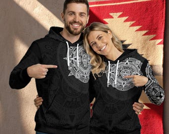 Aztec Calendar Hoodie – Tribal Fleece Sweatshirt, Unisex Native Inspired Streetwear