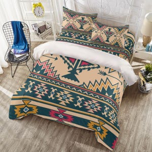 Native American Bedding Set – Tribal Southwest Bed Set, Ethnic Boho Bedroom Decor
