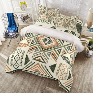 Tribal Geometrische Ikat Bettwäsche Set: Southwestern Boho Dekor