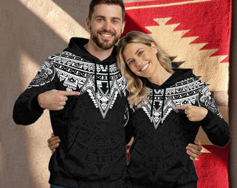 Aztec Warrior Fleece Hoodie: Mexico Sun Calendar 3D Print