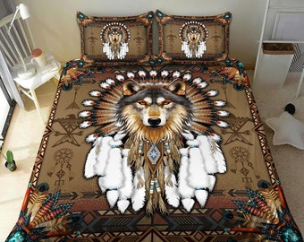 Set di biancheria da letto 3D Wolf: copriletto in stile nativo americano