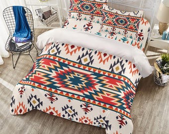 Aztec Duvet Cover Set – Ethnic Abstract Bedding, Tribal Folk Art Home Decor, Boho Aztec Bedroom Gift