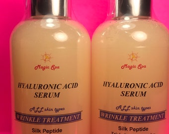 2 x 6oz 100% Pure Hyaluronic Acid Silk Peptide Matrixyl 3000, Wrinkle Filler Peptides Anti-Aging Wrinkles Fine Lines Moisturizer Serum Cream