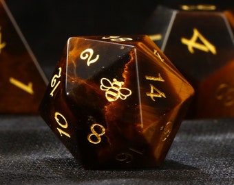 Tiger's Eye Gemstone DnD Dice Set Bee Dice / Dungeons & Dragons-  DnD Dice Set bee Dice / D20 bee dice  / MTG Game dice